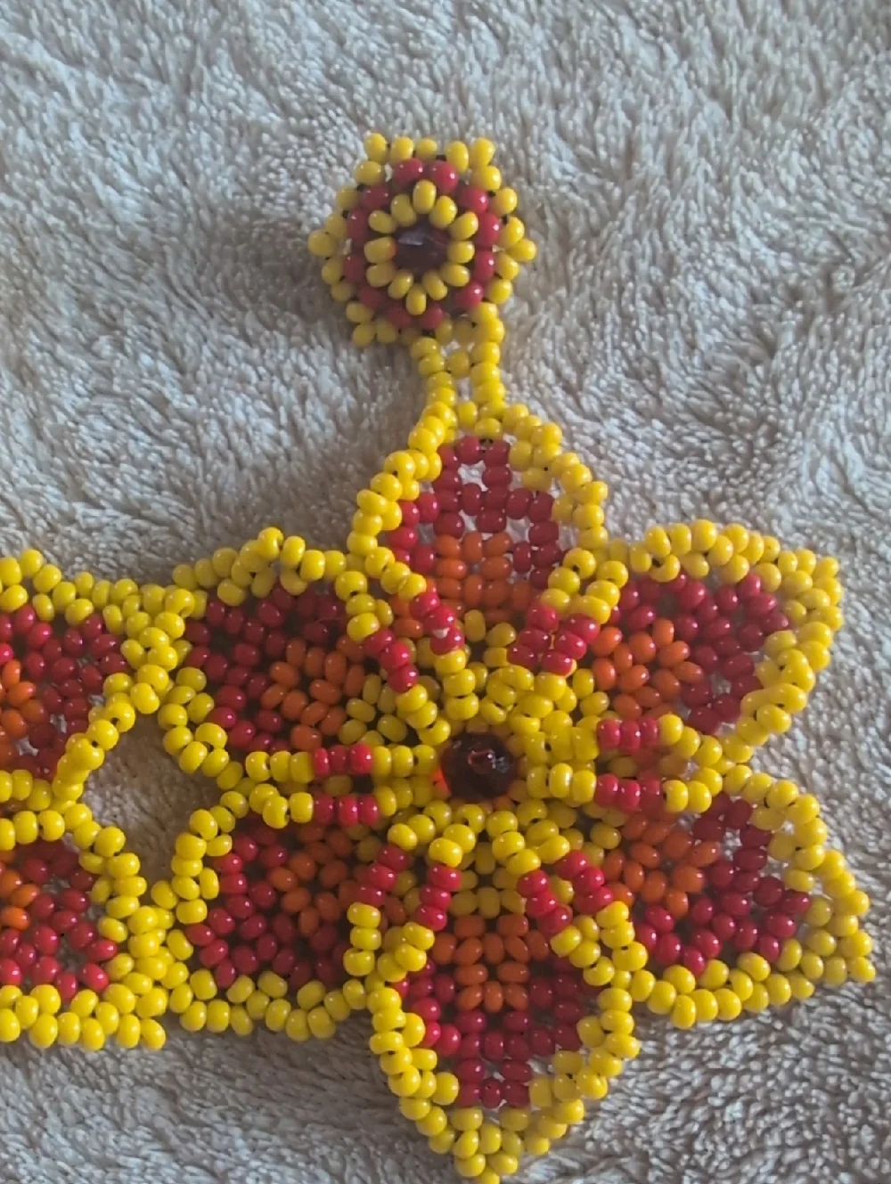 Handmade Yellow, Red & Orange Beaded Floral Statement Earrings